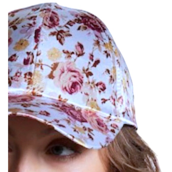 Nordstrom Natasha Satiny Baseball Cap Pink Roses Women Adjustable Back Fastener - Picture 3 of 11